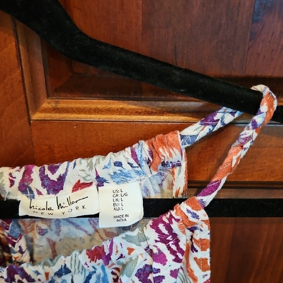 Nicole Miller Multicolor Tank Top, Tie In Back, Sz L - Picture 2 of 5